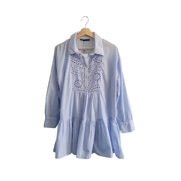 NWT ZARA Openwork Embroidered Eyelet Tiered Blouse/Tunic Size M - Picture 1 of 11